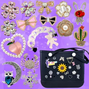 Elegant Rhinestone Metal Charm for Clog Handbags Cute Logo Bowtie Animal Accessories for Travel & Daily Use Metal Clog Bag Charm
