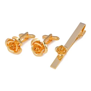 Elegant Rose Shaped Cufflinks Tie Clips Custom Mens Suit Shirt Fashion Accessory Wedding Tuxedo Trendy Jewelry Gift