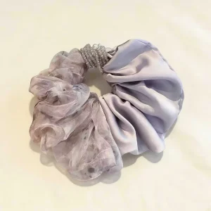 Elegant Satin Chiffon Scrunchie with Pearl Luxury Purple Hair Scrunchies for Women Fashion Hair Accessories for Daily Wear