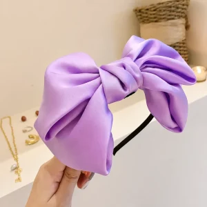 Elegant Satin Oversized Bow Headband Wide Knot Hair Hoop Solid Color European American Style Daily Use Hair Accessory