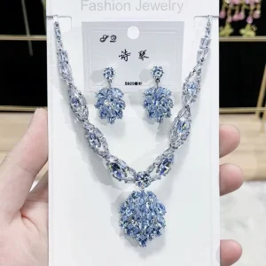 Elegant Silver Earrings Necklace Sets AAA Zircon Glitter Bridal Wedding Jewelry Set Formal Engagement Costume Jewelry for Women