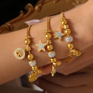 Elegant Simple 18K Gold Stainless Steel Charm Bracelet for Women Featuring Snake Bone Chain Life Tree Fashion Tennis Bracelets