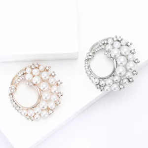 Elegant Simple Brooch Jewelry Accessories Women Dress Coat Sweater Pearl Pin Alloy Pearl Wreath Flower Brooch Pin