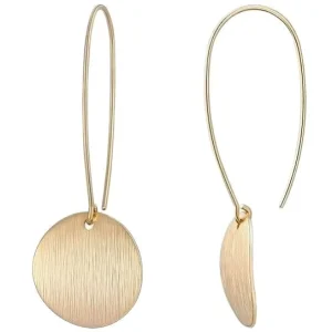 Elegant Simple Brushed Silver Drop Earrings for Women Fashionable Stylish Trendy Gold Plated Brass Coin Design Versatile Popular