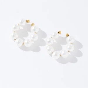 Elegant Simple Pearl Bead Stainless Steel Fashion Design Pearl Hoop Earrings