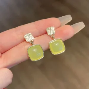 Elegant Square Hetian Jade Drop Earrings Simple Geometric Stud Design Fashionable Stylish Accessory