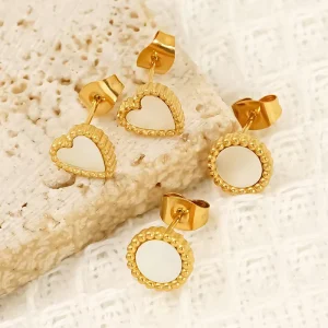 Elegant Stainless Steel Heart Shell Stud Earrings for Women