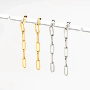 Elegant Stainless Steel Paperclip Fine Jewelry Dangle Long Chain Earrings for Women