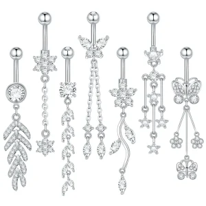 Elegant Stainless Steel Tassel Double Layer Fashion Zircon Navel Rings Women Body Piercing Jewelry Set