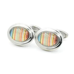 Elegant Stone Cufflink Set Custom Colorful Strips for Men’s Business Suit Shirt or Wedding Tuxedo Fashion Accessory