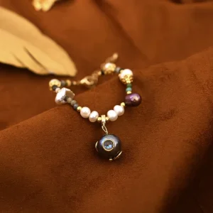 Elegant Stylish Baroque Black Pearl Pendant Bracelet Geometric Natural Stone Beads Jewelry for Women Female Friends Family Gift