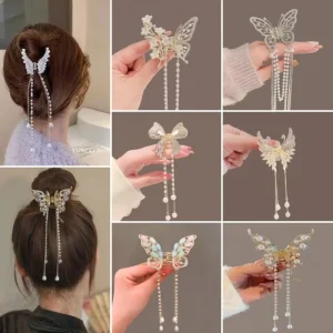 Elegant Tassel Butterfly Hair Claw Clip Fashion Metal Pearl Hair Clip Girls Hair Accessories Clip