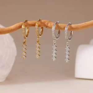 Elegant Titanium Jewelry Real 18k Gold Plated Hoop Earrings Long Round Zirconia Tassel Drop Earring Dangling Earrings for Women