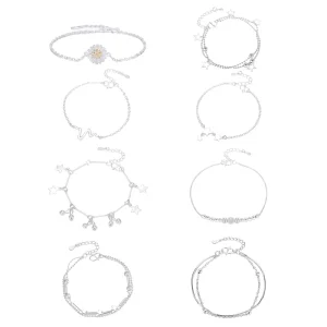 Elegant Trendy Copper Charm Bracelets Dainty Multi Layer Chain Decorated Daisy Star Wave Bead Charms Women’s Gift Fashion