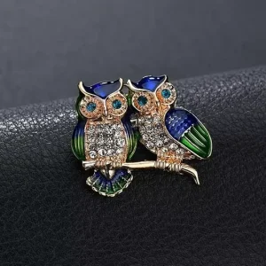 Elegant Vintage Crystal Enamel Owl Brooch Pins for Parties Weddings and Daily Wear