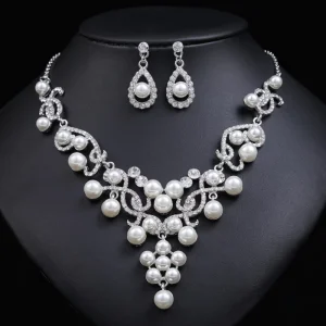 Elegant Vintage Zircon Studded Platinum Plated Wedding Party Two-piece Necklace Earrings Set