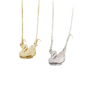 Elegant White Swan Diamond Charm Necklace For Women Alloy Gold Plated Trendy Religious Style Engagement Party