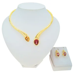 Elegant Women Jewelry Dubai Fashion Bracelet Necklace Earring Ring Jewelry Set