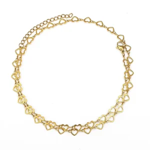 Elegant Women’s 18K Gold Stainless Steel Hollow Heart Necklace Trendy Link Chain for Daily Wear or Gift