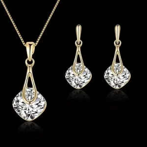 Elegant Women’s Jewelry Set Golden Tone with Sparkling Artificial Crystal Ideal for Parties Weddings HS 00068