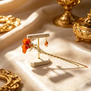 Elegant Yellow Ginkgo Ear Clips Alloy Base Premium Mulberry Silk & Bling Zircon Trendy Ladies Earrings Yingdangle China
