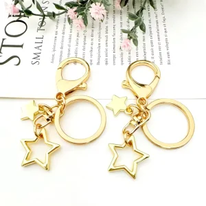 Elegant Zinc Alloy Golden Star Keychain With Professional Safety Clip Trendy Waterproof Phone Strap & Purse Decor For Ladies