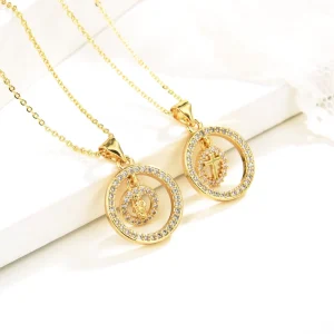 Elfic Christian Gold Plated Zircon Religious Pendant Charms for Men & Women’s Unisex Accessories
