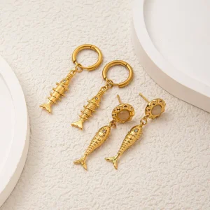 Embedded Zircon Pearl Small Fish Earrings Stainless Steel PVD 18K Gold Waterproof Color Preservation Spot Jewelry Gift