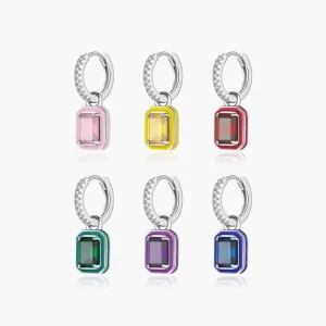 Emerald Cut Zircon Ear Buckle Earrings for Women 1PCS 925 Sterling Silver Rainbow Colorful Enamel Hoop Earrings