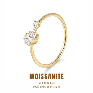 Emerald Vintage Ring Golden S925 Sterling Silver Gold Plated Inlaid Moissanite Unisex