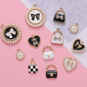 Enamel Alloy Charms Bow Bag High Heel Perfume Bottle Pendants for DIY Earrings Bracelets