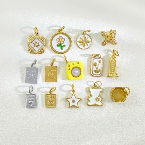 Enamel CZ Camera Star Bear Passport Building Pendant for Jewelry Making Waterproof Gold Plated Stainless Steel Charms