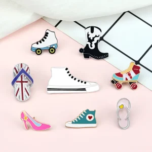 Enamel Canvas Shoes Pins Collection Boots High Heels Roller Skates Slippers Brooches Clothes Bag Button Pin Badges Unisex Plated