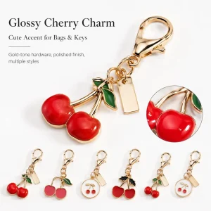 Enamel Crystal Resin Cherry Fruit Keychain Pendant Metal Keyring Bag Charm Car Accessory Decorative Gift for Women
