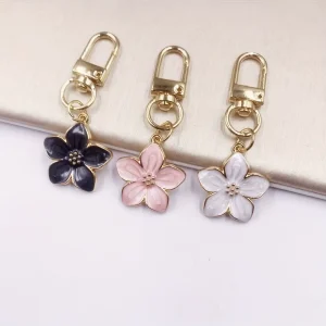 Enamel Flower Keychain Minimalist Floral Bag Charm