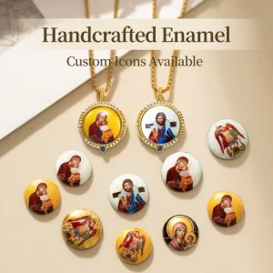 Enamel Hand Made Jesus & Virgin Mary Orthodox Enamel Icon Pendant Orthodox Byzantine Icon Religious Jewelry