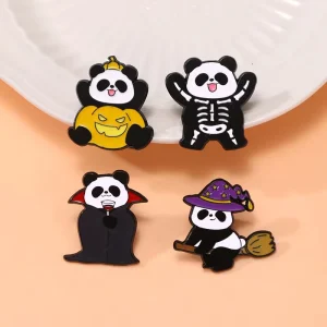 Enamel Pins Spooky Panda Figure Lapel Pin High Quality Metal Festival Halloween Pin Badge Pumpkin Metal Pins Brooch