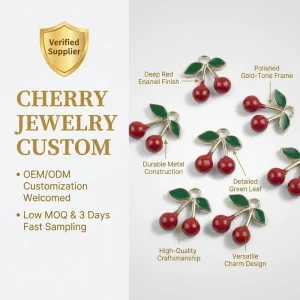 Enamel Red Black Cherry Fruit Charms Metal Pendants Dangle for DIY Earring Keychain Necklace Jewelry Accessories Handmade Making