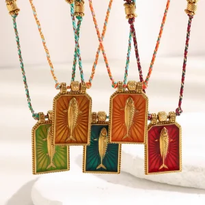 Enamel Tarot Pendant Necklace Gold Plated Stainless Steel