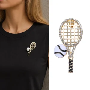 Enamel Tennis Racket Brooches Zircon 18K Gold Plated Brooch Sports Series Pin Unisex Broche De Raqueta De Tenis