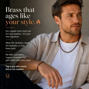 Energinox Timeless Copper Tone Brass Chain Set Necklace & Bracelet for Men
