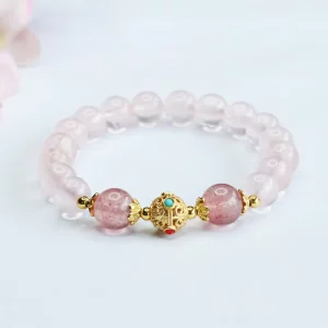 Energy Stone Strawberry Quartz Bracelets Natural Healing Crystal Beads Bracelets Fashion Jewelry Rose Quartz Bracelets
