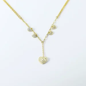Engagement Fashion Jewelry 925 Sterling Silver Heart Zircon Link Chain Pendant Necklace 18k Gold Plated Women’s