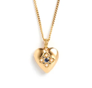 Engagement Jewelry Fashion Fine for Women 925 Silver 18K Gold Blue Sapphire Zircon Heart Locket Necklace