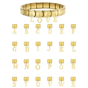 English 26 A Z Letter Gold Color Pendant Italian Charm Link Fit 9mm Stainless Steel Bracelet DIY Beads Making Jewelry