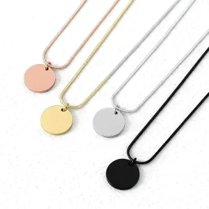 Engravable Coin Pendant Necklace Stainless Steel Snake Chain Multi Color for Daily Wear