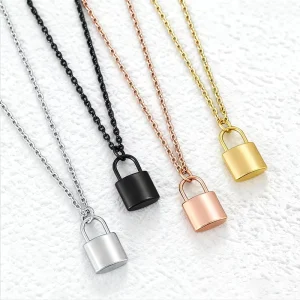 Engravable Padlock Stainless Steel Necklace Minimalist Lock Pendant Chain for Couple Daily Wear Gift