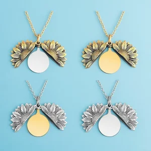 Engravable Sunflower Openable Locket Necklace Gold Plated Stainless Steel Pendant for Women and Unisex Daily Wear Gift