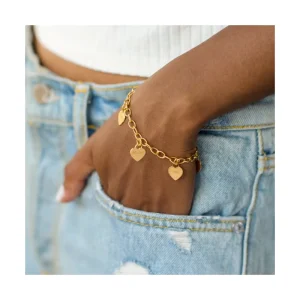 Engraved Family Name Heart Pendant Bracelet Women Stainless Steel Custom Jewelry