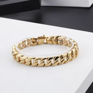 Engraving Blanks Casting Buckle 12mm Heavy Chunky Homme Cuban Link Chain Stainless Steel Bracelet for Men